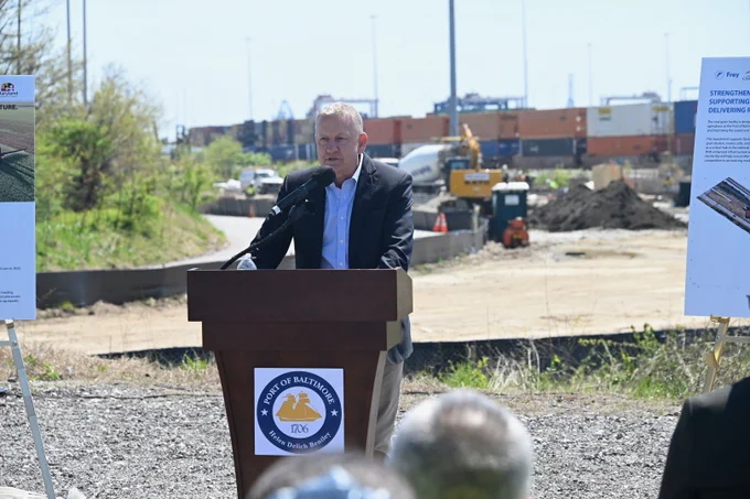 Ports America Chesapeake President Mark Schmidt speaking at the groundbreaking.