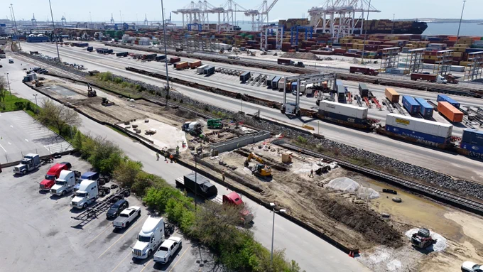 Aerial photo of the construction site for the new facility.