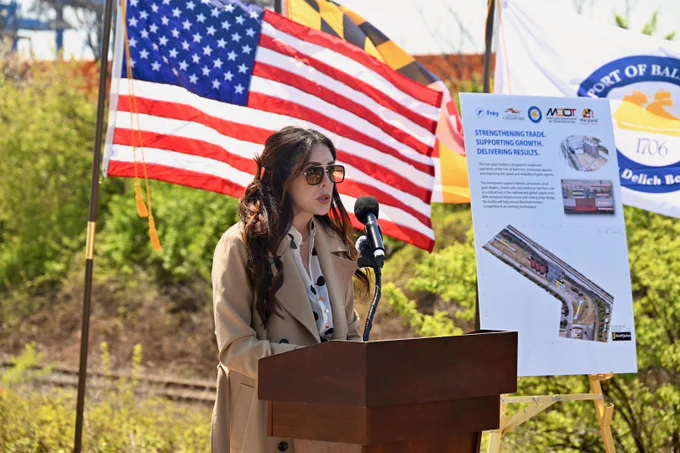 Maryland Department of Transportation Deputy Secretary Samantha Biddle speaking at the groundbreaking event.