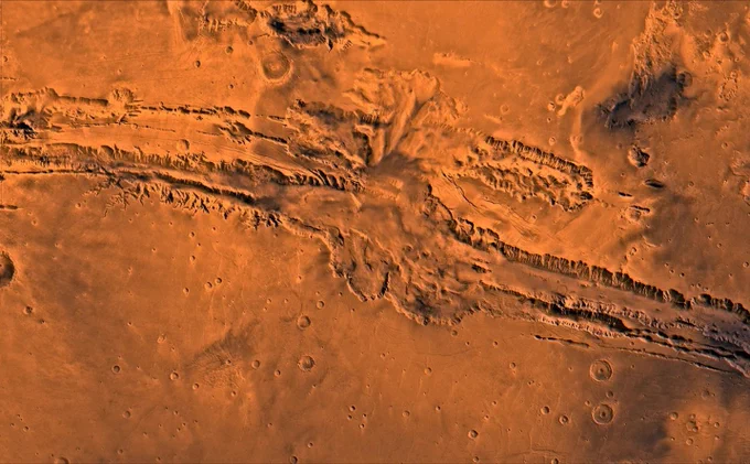 Valles Marineris – Detailed canyon system spanning thousands of kilometers.
