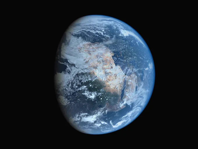 A photo featuring a satellite view of the earth partly in shadow.