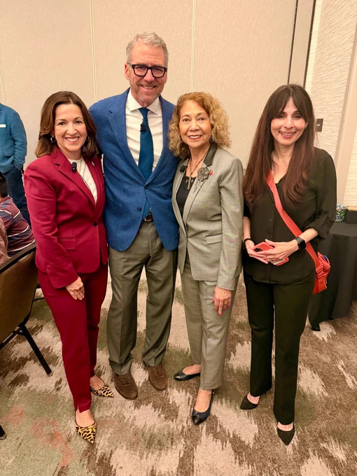 Group photo. From left to right: Kristen F. Soares, President, Association of Independent California Colleges and Universities
JB Milliken, President, University of California
Mildred García, Ed.D. García, Chancellor, The California State University
Sonya Christian, Chancellor, California Community Colleges