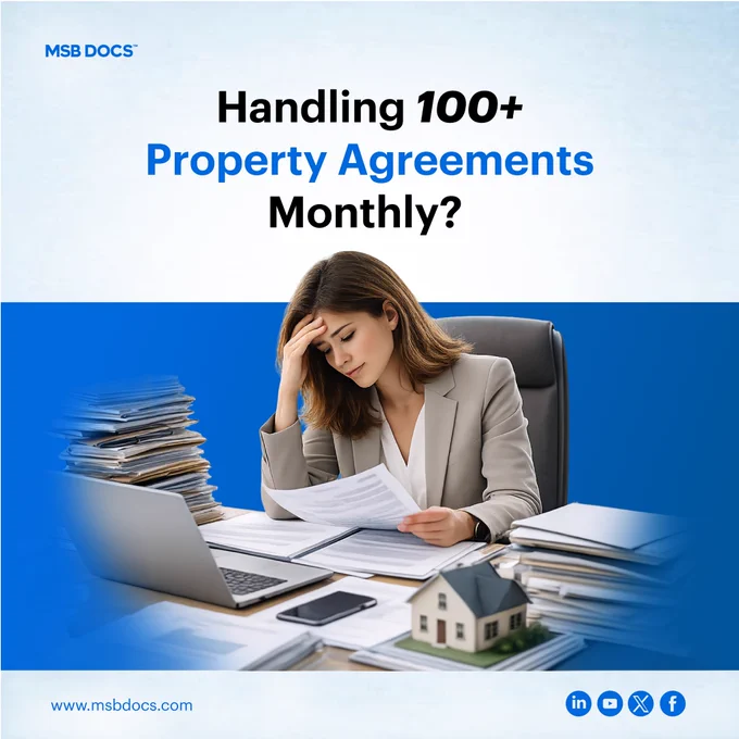 This image shows real estate professional managing multiple property agreements monthly, highlighting high-volume contract workload and operational pressure.