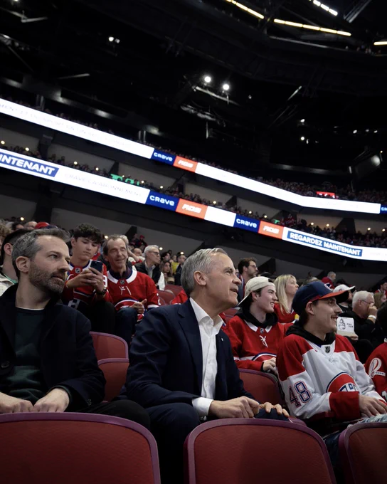 Prime Minister Carney attends a Montréal Canadiens game in Montréal, Québec.