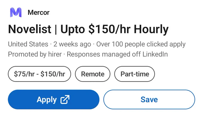 job listing for a "Novelist"