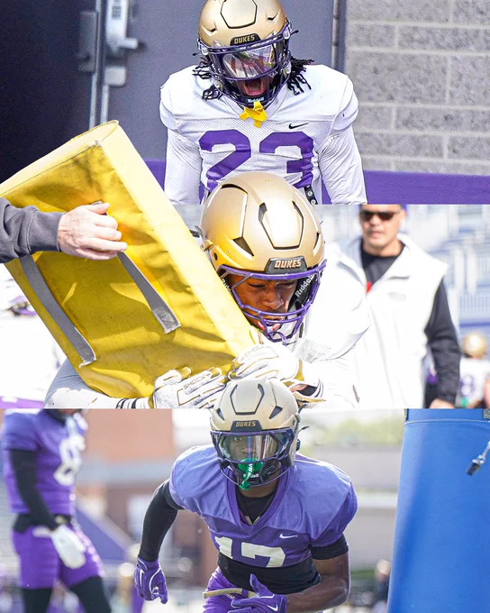 Three-photo collage from Thursday's practice with Ken Willis, Gannon Weathersby and Michael Scott.