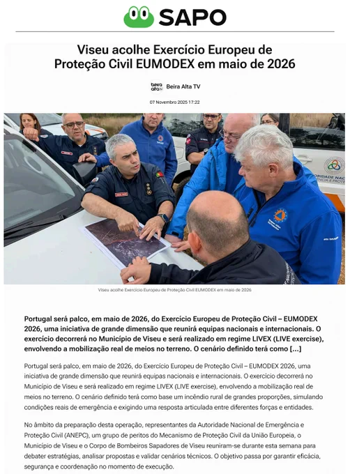https://sapo.pt/artigo/viseu-acolhe-exercicio-europeu-de-protecao-civil-eumodex-em-maio-de-2026-690e2ad6fbdcda95e1b5eafa#:~:text=Viseu acolhe Exercício Europeu de Proteção Civil,discussões sobre estratégias e avaliação de locais.