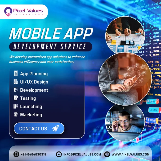 Looking for a reliable mobile app development service to bring your ideas to life? At Pixel Values Technolabs, we create customized, high-performance mobile applications that enhance user experience and boost business efficiency.

✨ Our End-to-End App Development Services Include:
* 📱 Strategic App Planning
* 🎨 Intuitive UI/UX Design
* 💻 Robust App Development
* 🧪 Thorough Testing & QA
* 🚀 Smooth App Launch
* 📢 Result-Driven Marketing Support

Whether you're a startup or an established business, we deliver scalable and innovative app solutions tailored to your goals.

#MobileAppDevelopment #AppDevelopmentCompany #CustomAppSolutions #DigitalTransformation #CustomAppDevelopment
#HireAppDevelopers #iOSAppDevelopment #AndroidAppDevelopment #UIUXDesign #DigitalTransformation
