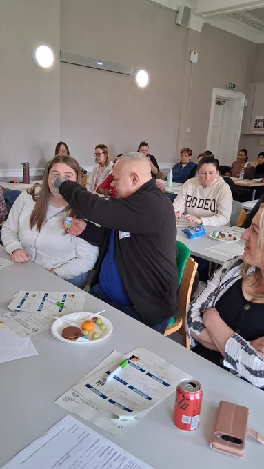 The workshop consists of amazing speakers from Speech and Language therapists, Dietetics, Nestle representative for thickener and psychology. The speakers talk the group through a range of interactive activities about food textures, how to thicken drinks correctly, video content about the swallowing process, measuring BMI, posture when eating (physiotherapy) and informative information.