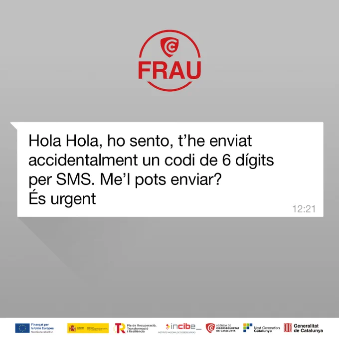 Captura d’una conversa de WhatsApp on un suposat contacte de confiança demana a l'usauri que li renvi un codi de 6 dígits que ha rebut per SMS.