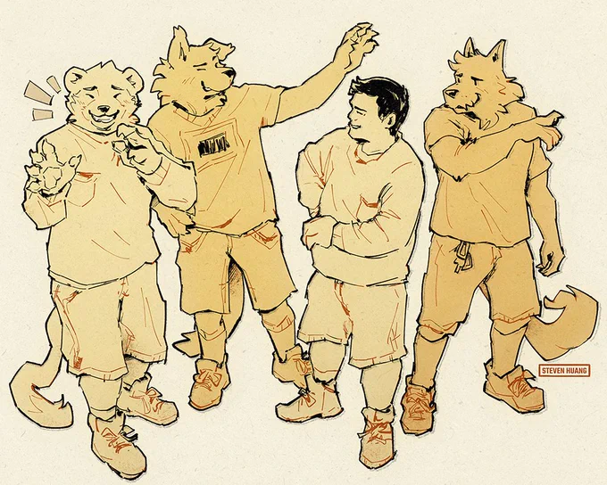A cheerful group of characters.