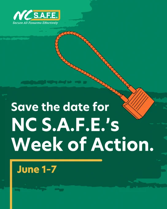 Text says "Save the date for NC S.A.F.E.'s Week of Action June 1-7"