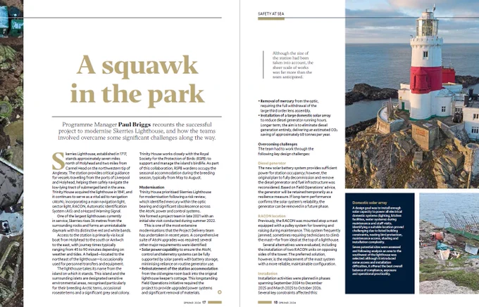 Article from the Trinity House journal Flash, about the modernisation of the Skerries lighthouse.