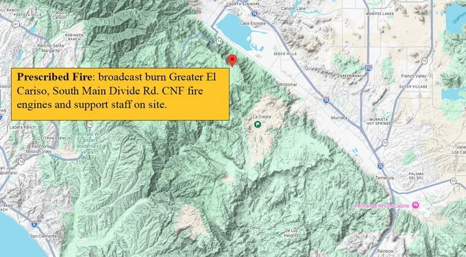 Map showing the location of the prescribed fire burn on the Trabuco Ranger District near South Main Divide road.