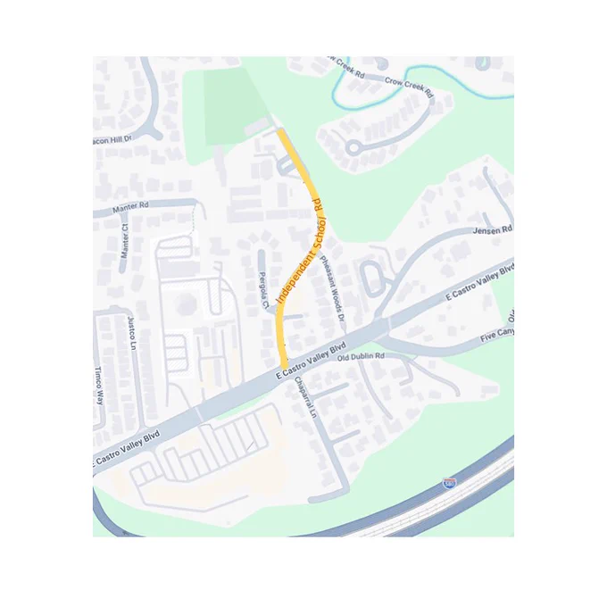 Map highlighting Independence School Road in yellow, highlighting the section of road where construction will occur.