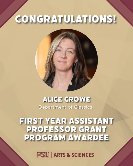 Congratulatory graphic with a headshot photo of Alice Crowe.