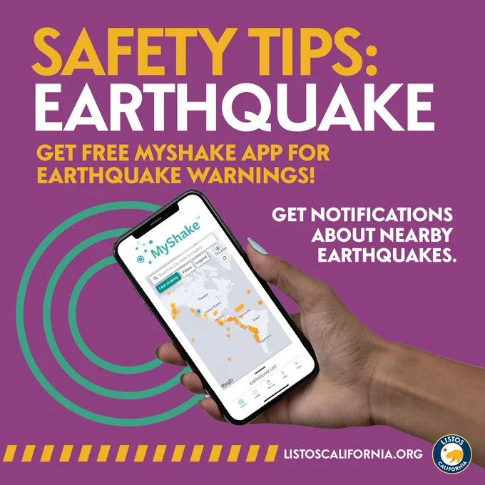 Safety Tips: Earthquake. Get Free MyShake App for Earthquake Warnings! Get Notifications About Nearby Earthquakes.