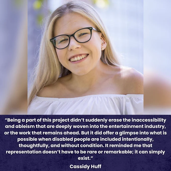 Photo of Cassidy Huff with an excerpt from the full blog below. A smiling blonde woman wearing black-framed glasses and a white off-the-shoulder top stands outdoors in soft natural light, with greenery blurred in the background