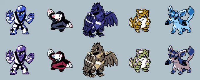 GSC-style sprites of Sawk, Drilbur, Corviknight, Sandshrew, and Glaceon