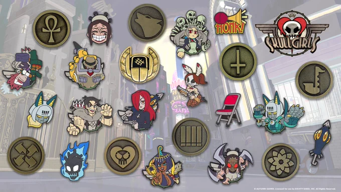 Skullgirls pin sets by Eighty Sixed.