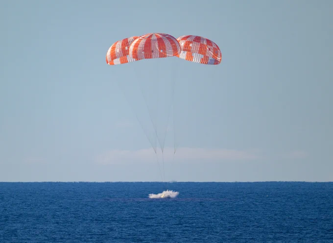 NASA's Orion spacecraft and its crew splashed down safely in the deep blue Pacific Ocean, marking the successful end of the Artemis II mission.