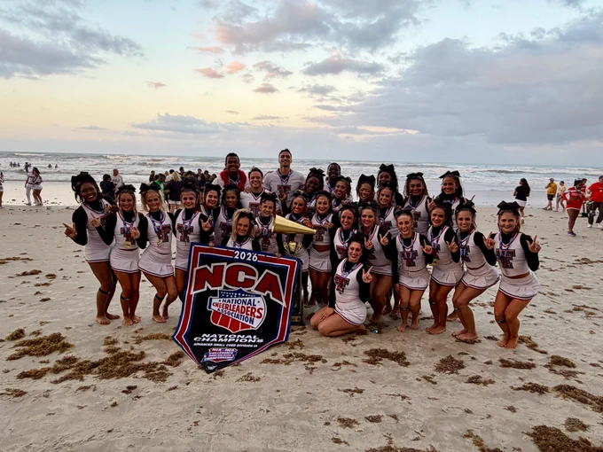 Texas Tech Cheer's Small Coed Team at the beach after winning the national championship.