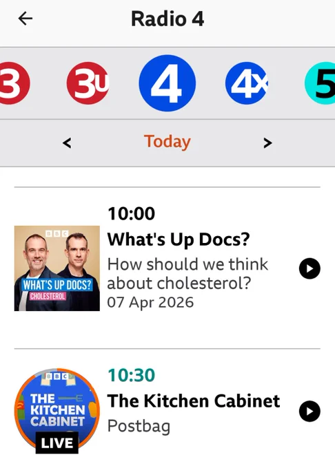 Screen shot of the Radio 4 schedule. 