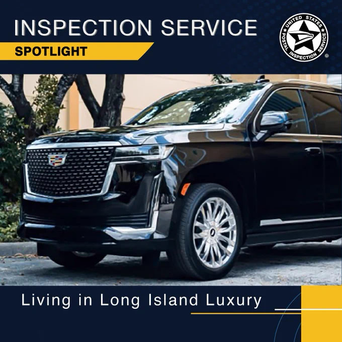 A black 2021 Cadillac Escalade. The text reads "Inspection Service Spotlight: Living in Long Island Luxury."