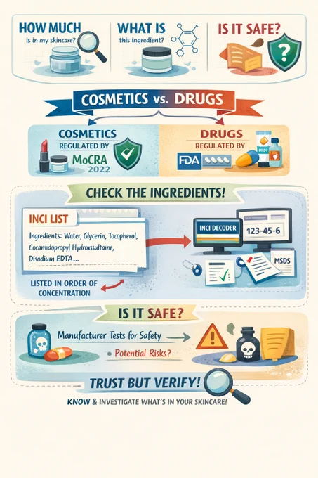 AI generated diagram describing a review manuscript written by Dr. David Stachura and Kristen Rueb in Chico, CA about INCI lists and how they give you information about what's in your skincare products 