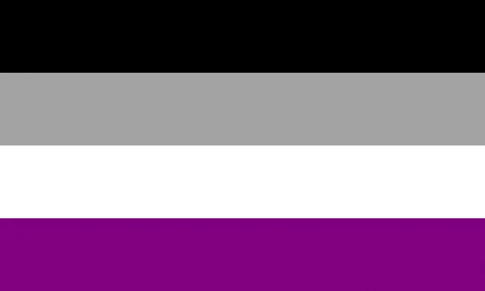 bandeira assexual
4 listras horizontais nas seguintes cores:
preto
cinza
branco
roxo