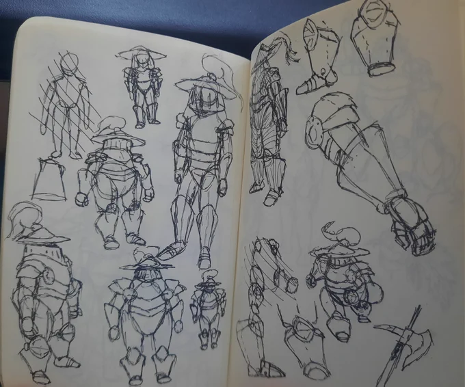 Concept art for a type of armored warrior, currently going by the moniker "Kettle Knight".