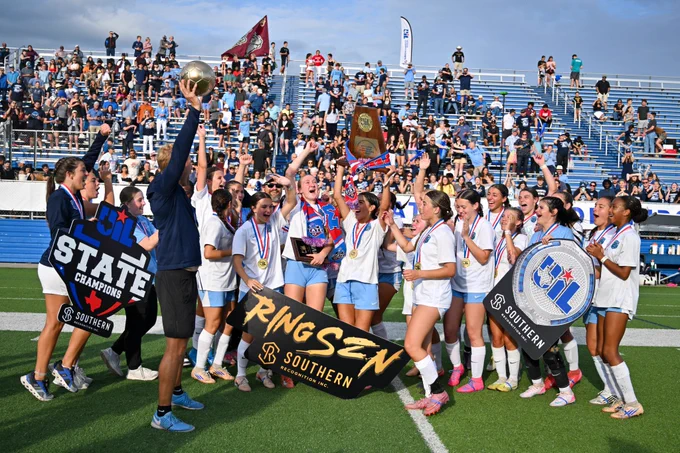 Kingwood girls soccer team celebrates after winning the 6A D2 state championship. 