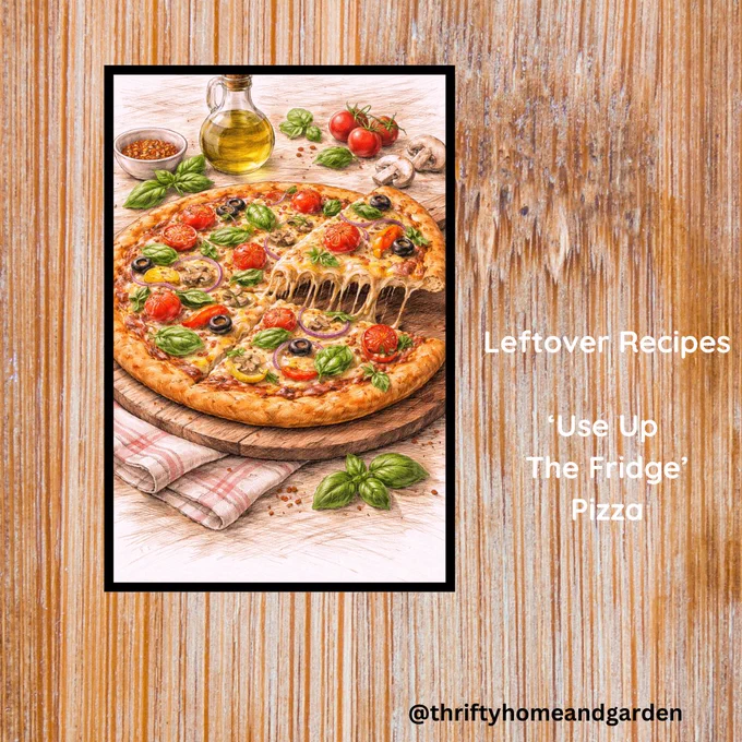 Leftover Recipes.
"Use Up The Fridge" Pizza
@thriftyhomeandgarden