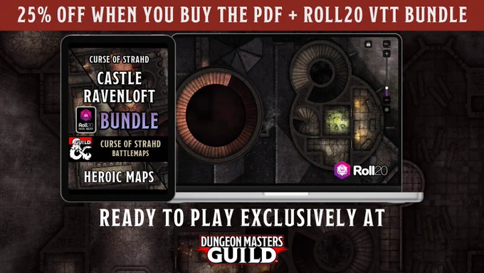Curse of Strahd: Castle Ravenloft Battlemaps & Roll20 VTT bundle deal is available now at DMsGuild.com