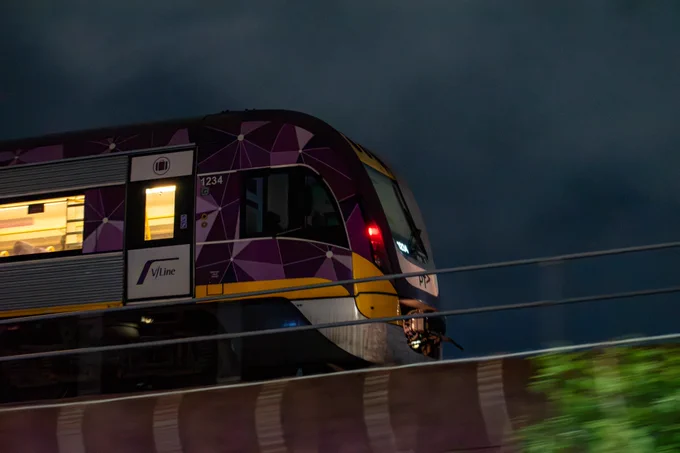 VLocity 1234 speeds passed on North Melbournes flyover