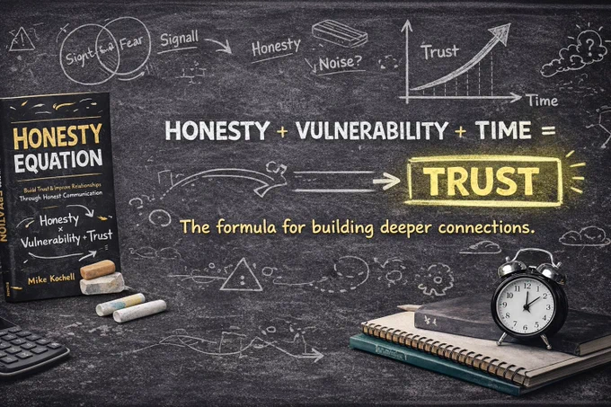 Chalkboard banner for The Honesty Equation with trust equation.