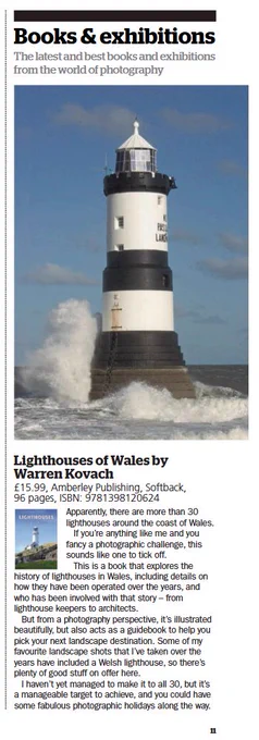 Screenshot of a review of the Lighthouses of Wales book in Amateur Photographer, 7 Apr 2026