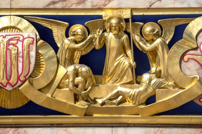The resurrection depicted in a frieze above Westminster Abbey's High Altar