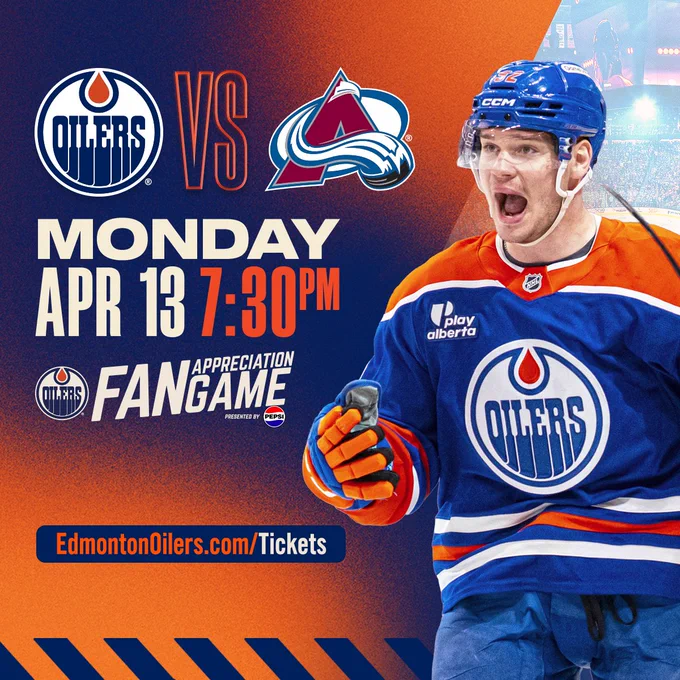 Oilers game graphic vs. Colorado featuring a photo of Vasily Podkolzin 