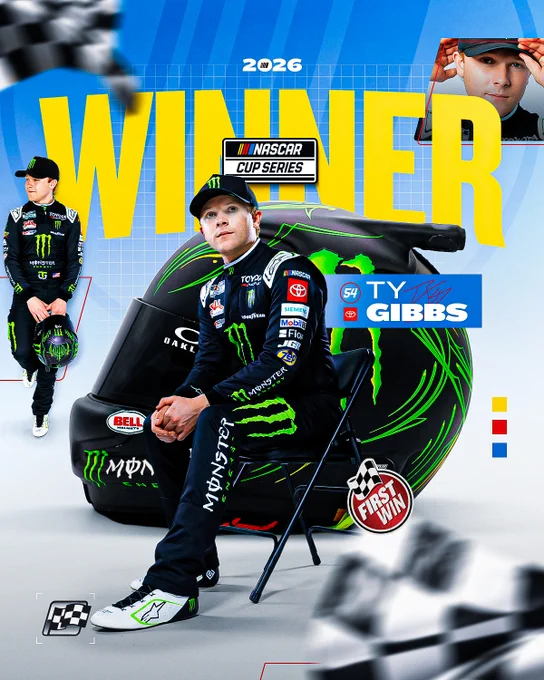 A NASCAR Cup Series winner graphic for Ty Gibbs. 