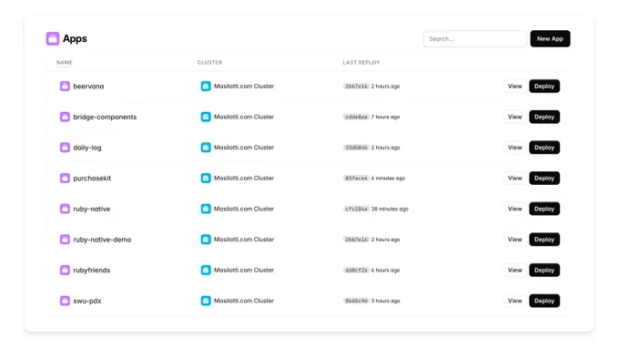Screenshot of a bunch of apps running on Hatchbox.