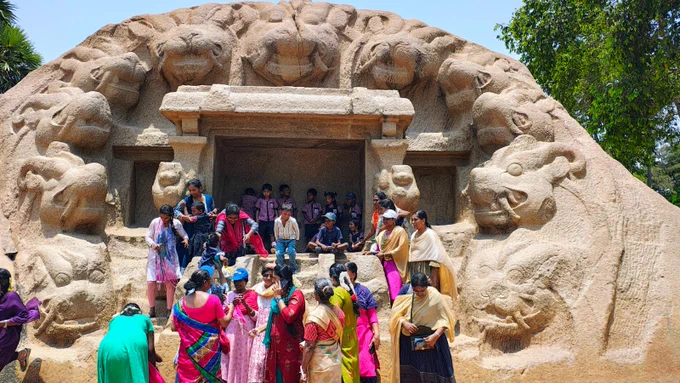 Children with Special Needs (ECSE Unit) along with their parents visited India's cultural heritage site Tiger Cave, Mahabalipuram, during the exposure visit 2026.