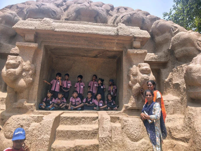 Children with Special Needs (ECSE Unit) along with their parents visited India's cultural heritage site Tiger Cave, Mahabalipuram, during the exposure visit 2026.