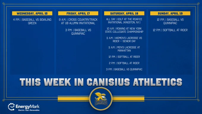 This week in Canisius Athletics graphic
For more information and a complete list of all events, visit gogriffs.com/calendar