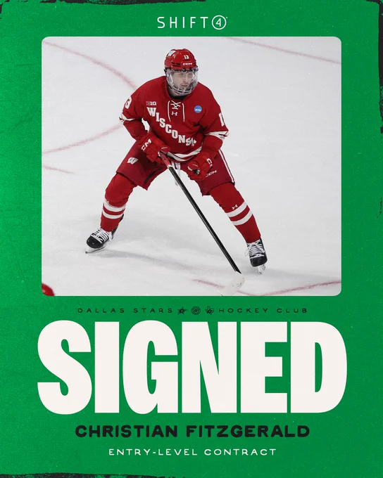 The Dallas Stars have signed Christian Fitzgerald out of Wisconsin to an entry-level contract 