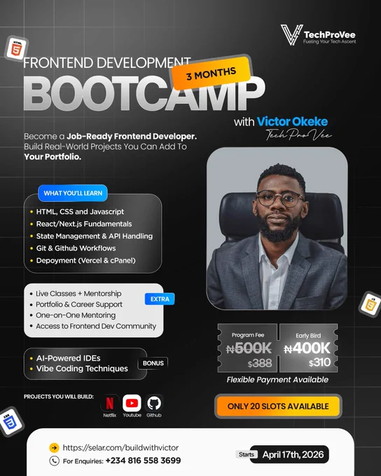 Frontend development boot camp with Victor Okeke@techprovee