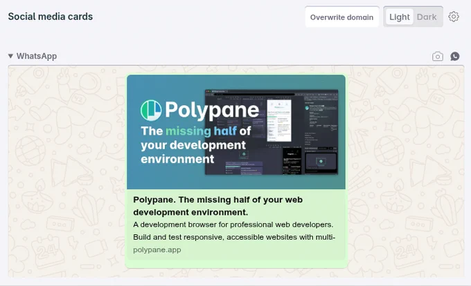 Social media preview of Polypane.app as shared on Whatsapp