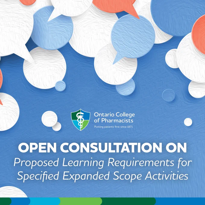 College logo appears on an illustration of speech bubbles. Text reads: Open consultation on proposed learning requirements for specified expanded scope activities. 