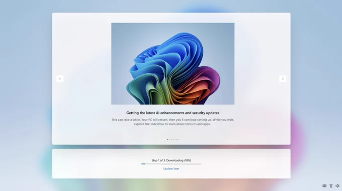 Image of the setup experience with the new "Update later" option at the bottom