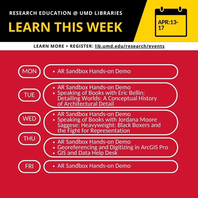 red graphic for research education events april 13-17